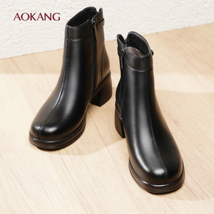 新款 2025冬季 英伦风马丁靴潮流百搭女短靴L 女鞋 奥康