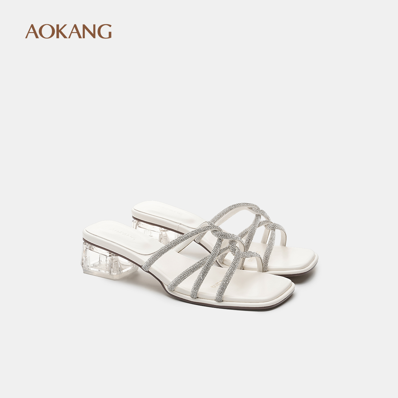 奥康女鞋夏季一字拖方跟凉拖鞋