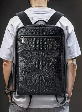 星晚晚【真皮背包】男士款高级质感优质牛皮鳄鱼纹出差商务双肩包