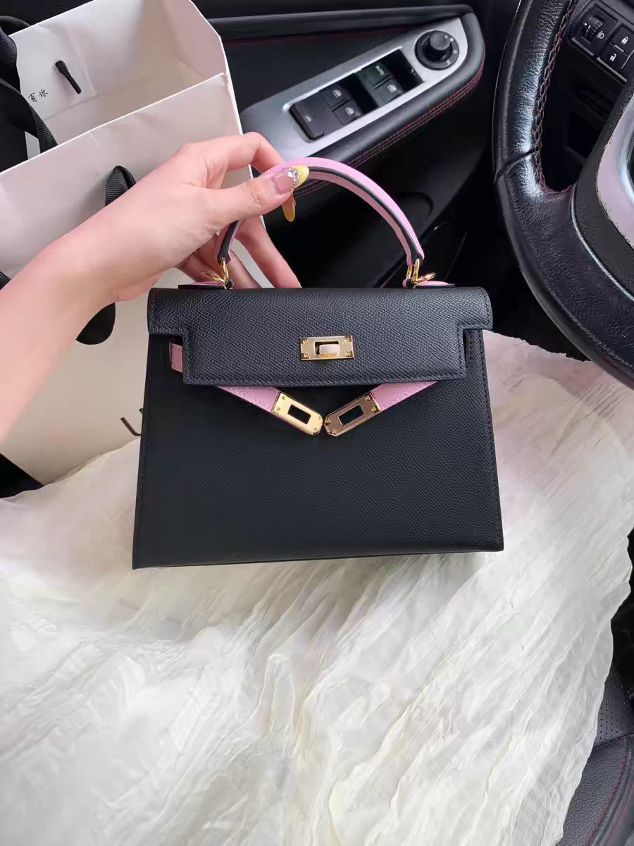 贝壳子专柜潮品高级质感新款二代凯莉包真皮包包轻奢拼色女款包包