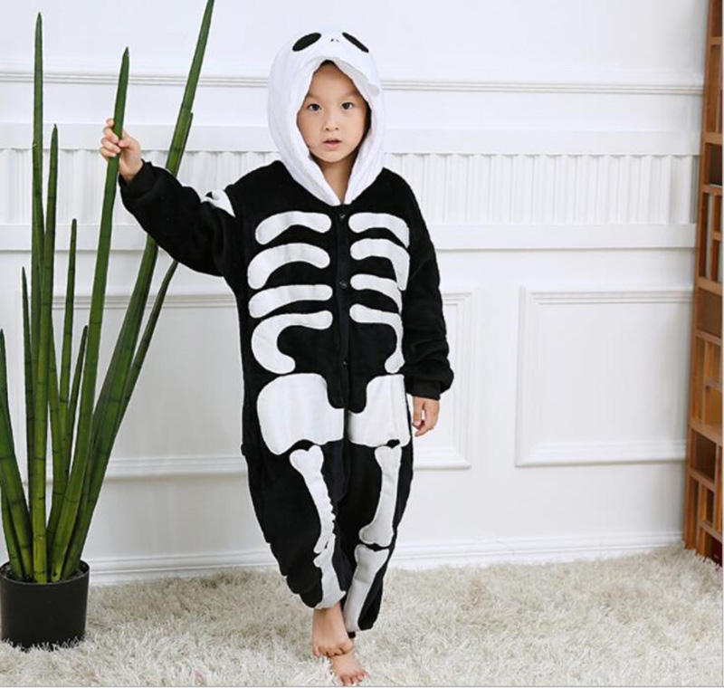 骷髅儿童卡通动物睡衣连体可爱宝宝保暖加厚家居服男女万圣节演出