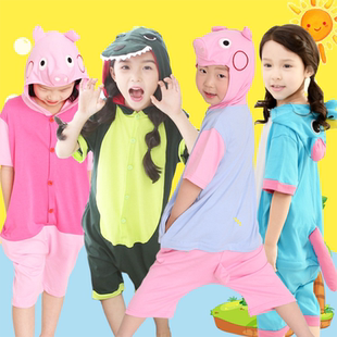 小猪佩奇睡衣动物男女宝宝恐龙卡通连体衣乔治儿童纯棉空调房夏季