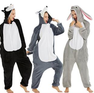 哈士奇流氓兔秋冬卡通连体睡衣法兰绒动物男女家居服珊瑚绒onesie