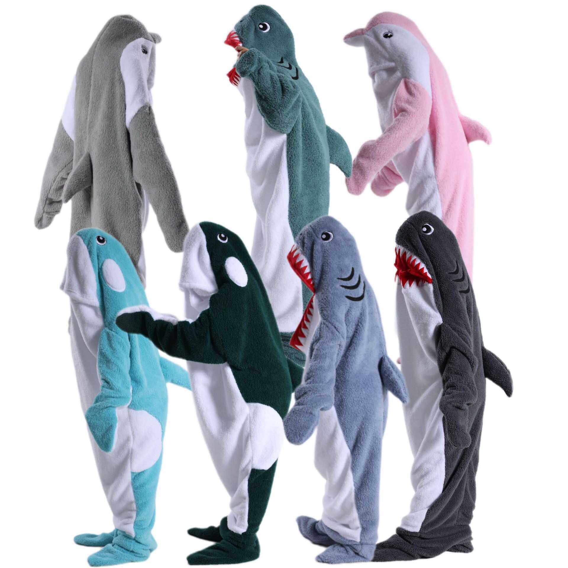 鲨鱼毛毯成人可爱海豚毛毯连帽衫可穿戴毯法兰绒睡袋防踢被虎鲸鱼,女士内衣/男士内衣/家居服,睡衣/家居服套装,淘宝优惠券,粉丝福利购,淘宝优惠卷
