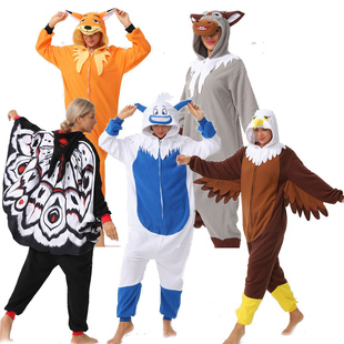 飞天蛾人卡通成人连体睡衣动漫CO万圣节演出服老鹰驯鹿雪宝怪狐狸