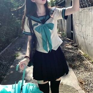 知半城日系学院风水手jk制服套装夏学生温柔俏皮上衣百褶裙两件套