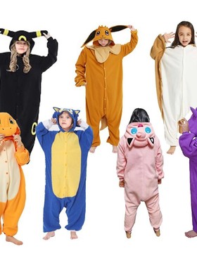 儿童宝可梦卡通连体睡衣Gengar耿鬼鲨鱼皮卡丘火龙索尼克演出服亲