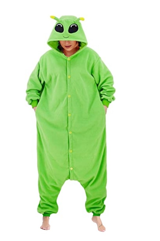 男女摇粒绒外星人卡通连体睡衣