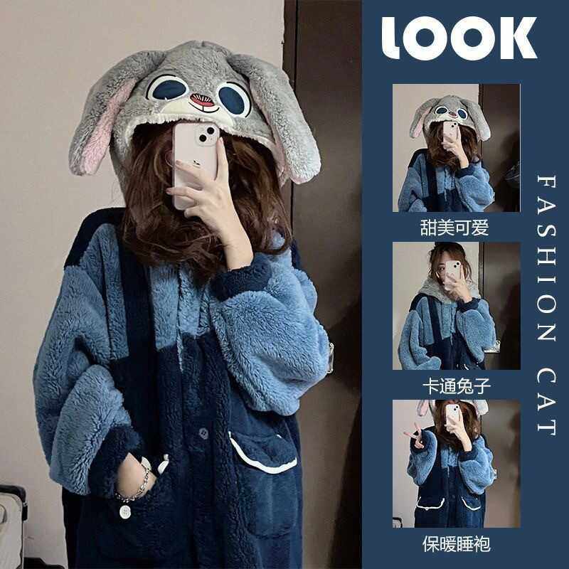 可爱长耳兔子警察朱迪睡袍连帽珊瑚绒家居服加绒加厚女士长袖睡衣,女士内衣/男士内衣/家居服,睡袍/浴袍,淘宝优惠券,粉丝福利购,淘宝优惠卷