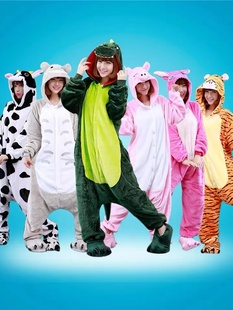 恐龙睡衣秋冬卡通连体法兰绒男士加厚家居服可爱动物女生珊瑚演出