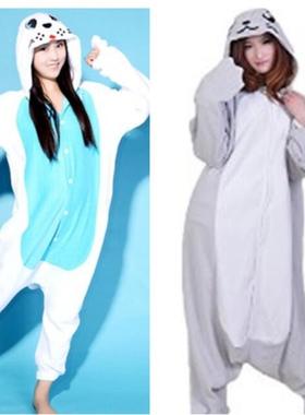 出口海狮海豹表演服卡通连体睡衣男女情侣动物法兰绒家居服onesie