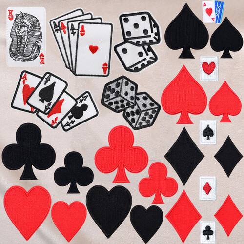 厂家直供现货扑克牌刺绣布贴贴布绣服装辅料补丁贴绣花徽章patch