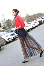 2020百搭黑色纱裙女夏单层透视外搭透明网纱半身裙高腰中长款罩裙