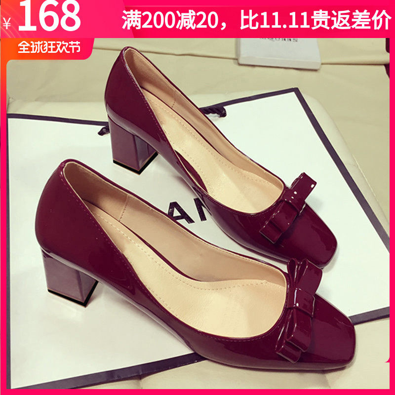婚鞋韩版粗跟小码30 31 32 33大码40 41 42 43女鞋高跟方头女单鞋|ruв категории Женская обувь, низкий чистка - от Buy2taobao.com для оказания профессиональной услуги покупки агента Taobao