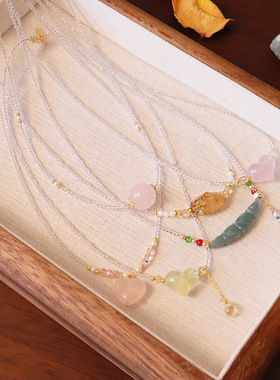 尖晶石项链天然水晶吊坠项链女夏粉晶黄塔晶翡翠轻奢小众高级感