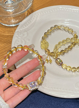 小富婆~新中式复古简约人造透体黄水晶手串轻奢九尾狐路路通手链