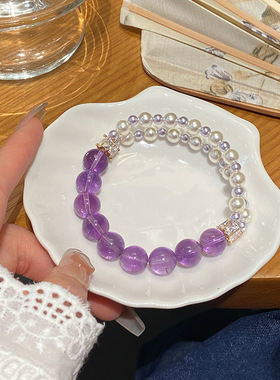 新中式甜美文艺复古半圈水晶贝珠手串轻奢设计公主风时尚手链