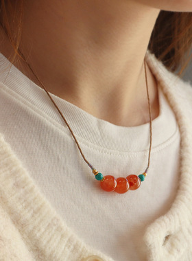 原创设计天然川料南红项链手作设计抽拉秋冬毛衣链高级感富贵