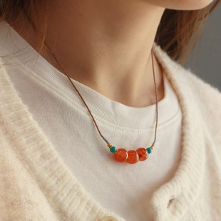 原创设计天然川料南红项链手作设计抽拉秋冬毛衣链高级感富贵