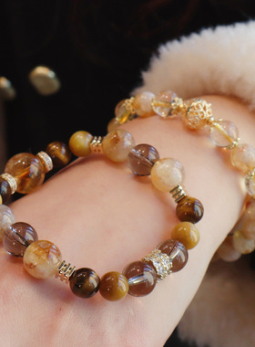 天然黄塔晶虎眼石茶水晶手链金霸原创设计感简约轻奢手串首饰