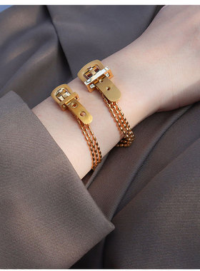 18k皮带扣三层米珠太钢电镀手链