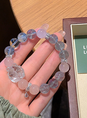 绿色生命力新中式甜美森系天然萤石手链轻奢高级感粉晶九尾狐