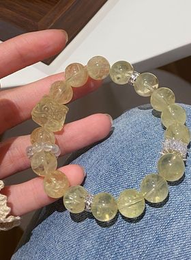 日富一日~新中式轻奢复古天然柠檬晶手串设计感气质醒狮水晶手链