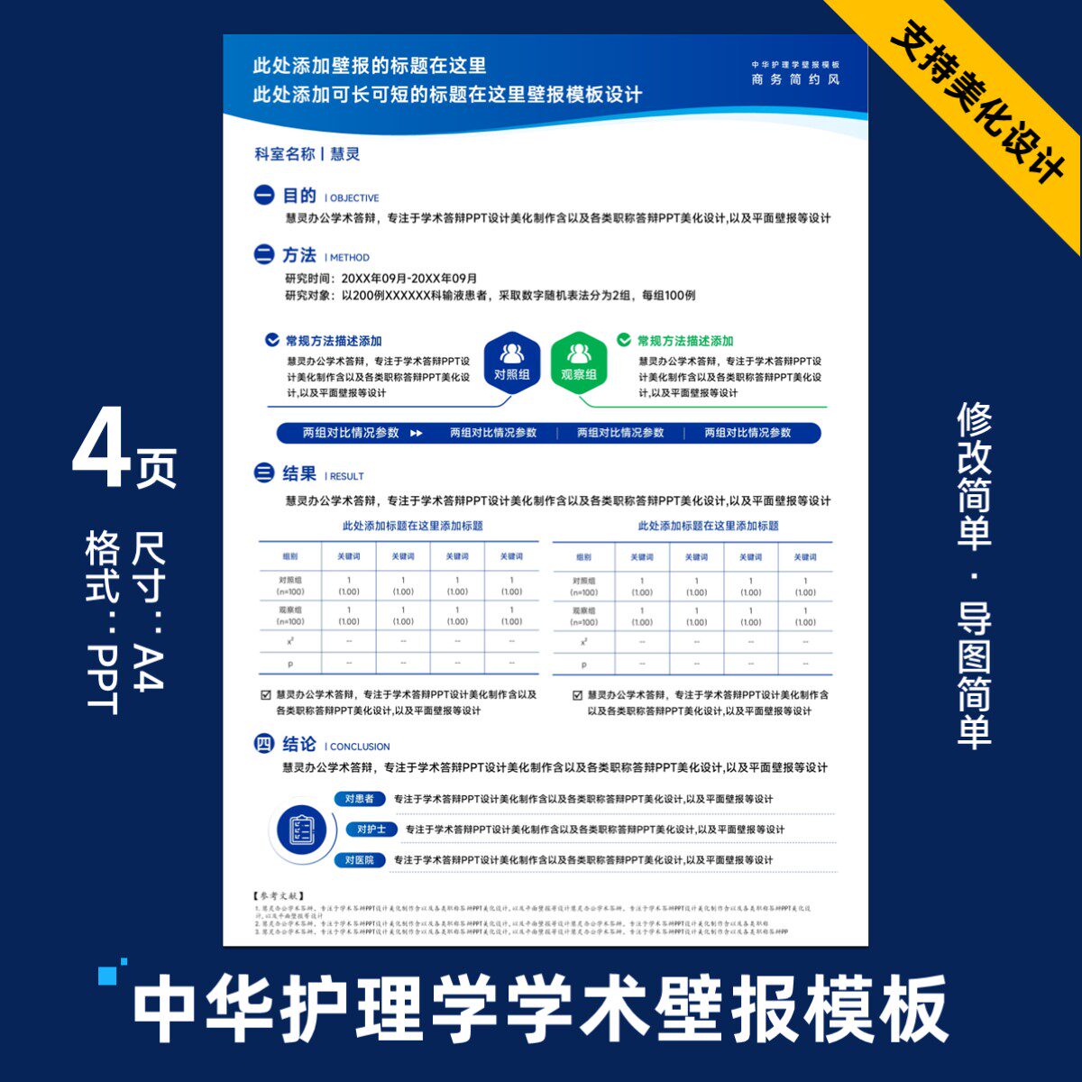红蓝双色中华护理学学术壁报PPT模板图片设计美化制作排版07