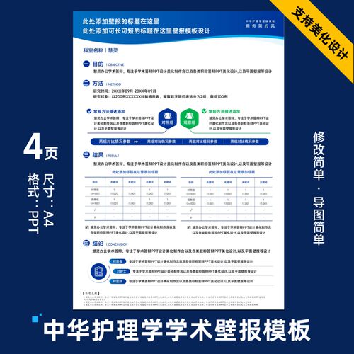 红蓝双色中华护理学学术壁报PPT模板图片设计美化制作排版07