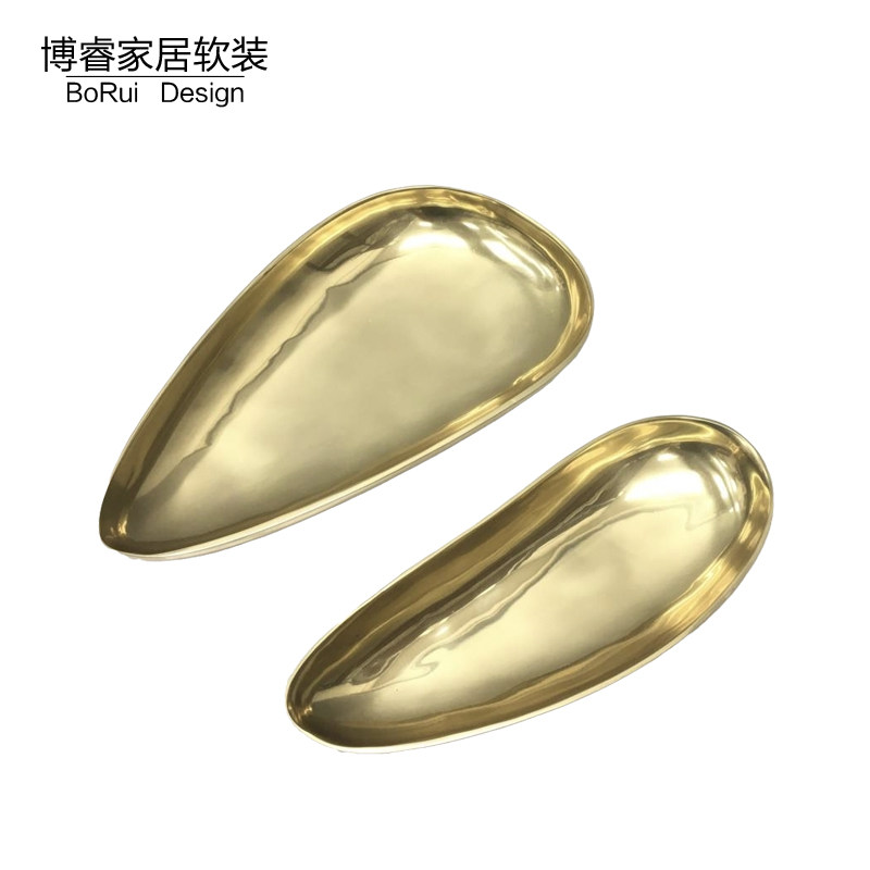 金色叶子形状水果盘现代轻奢铜托盘糖果钥匙收纳盘售楼处酒店摆件