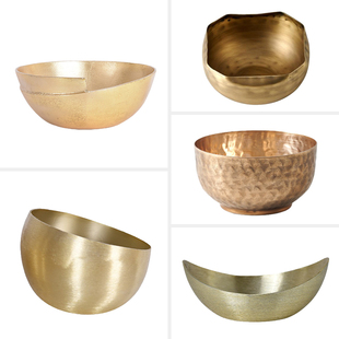 印度进口轻奢创意铝制金银花盆花器家居桌面装饰品收纳果盘装饰碗