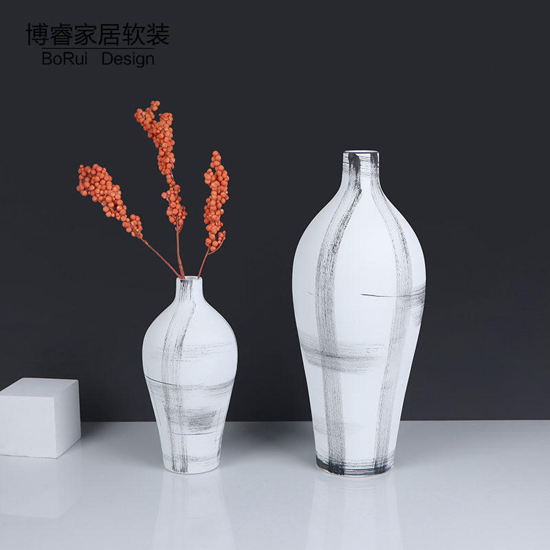 现代简约新中式手绘陶瓷花瓶摆件插花售楼部工艺品花器装饰品摆设 家居饰品 花瓶 原图主图