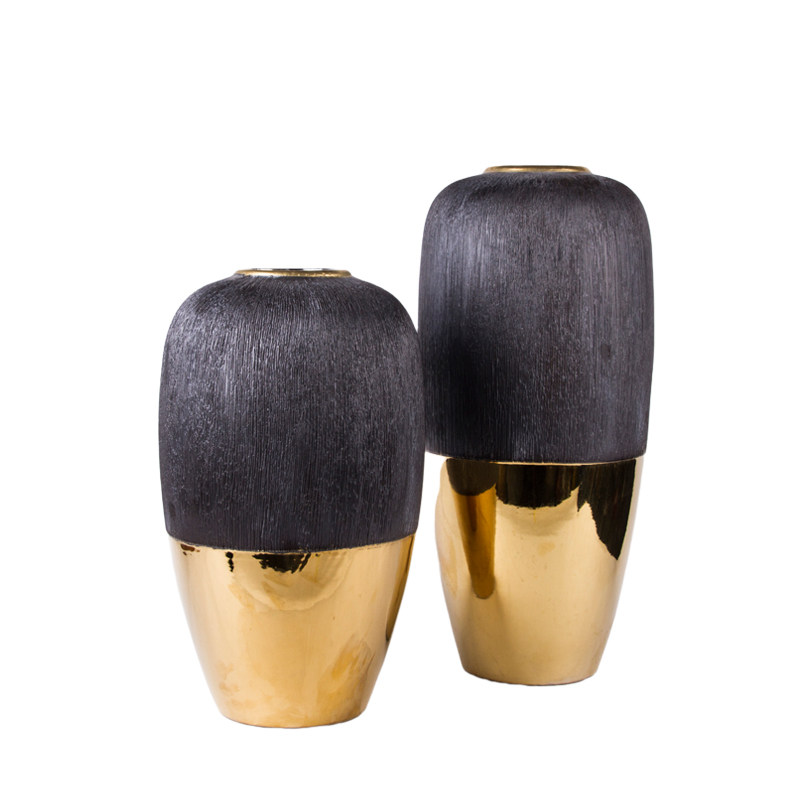 现代简约家居创意黑金陶瓷花瓶摆件新中式样板房玄关储物罐装饰品