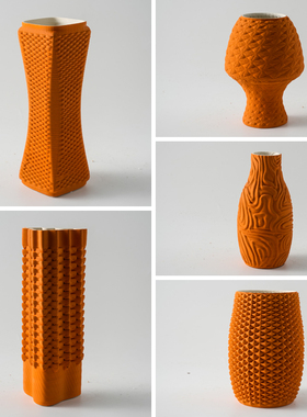 现代简约创意家居软装饰品3D打印陶瓷花瓶橘黄色系花器插干花摆件