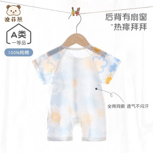 婴儿夏季纯棉短袖后背网眼连体衣