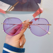 干净薄藤紫钻石无框切边眼镜小包子glasses韩女显瘦美妆镜防蓝光