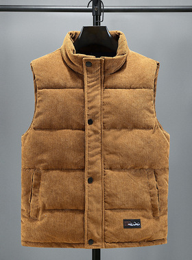 灯芯绒马甲男秋冬新款加厚保暖坎肩背心青年立领潮流帅气马夹外套