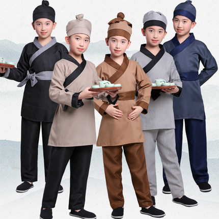 古装戏曲茶衣店小二戏剧小郎服仓娃武大郎戏服儿童朗诵书童演出服
