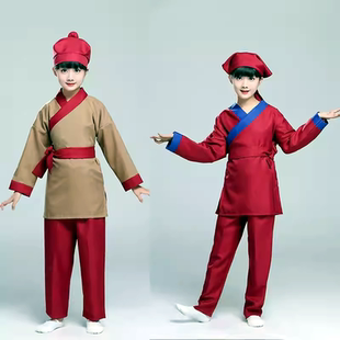 古装汉服儿童店小二村民衣服男女童演出服装古代老百姓表演服套装