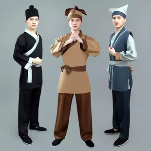 平民百姓演出服古装汉服书童戏曲舞台表演服茶馆小二船夫成人服装
