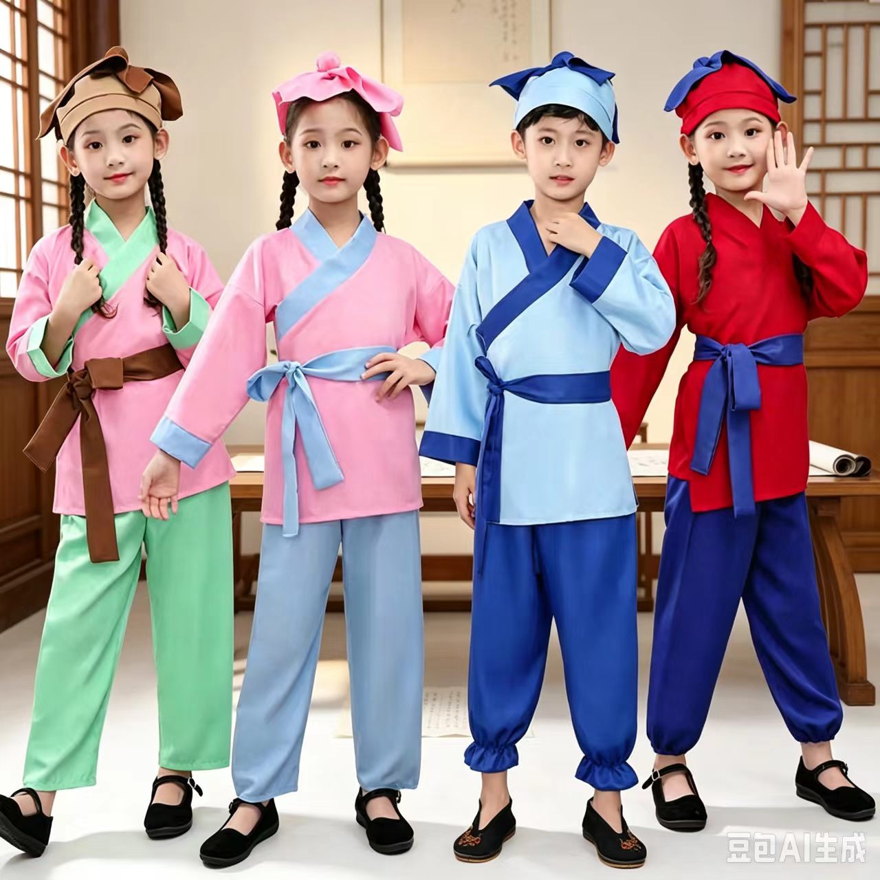 儿童古装汉服男女农民百姓服装中