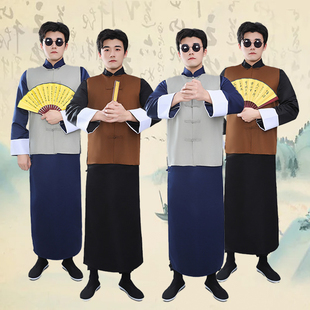 民国装清朝古装长衫马甲套装管家服装中式长袍大褂演出服老爷衣服