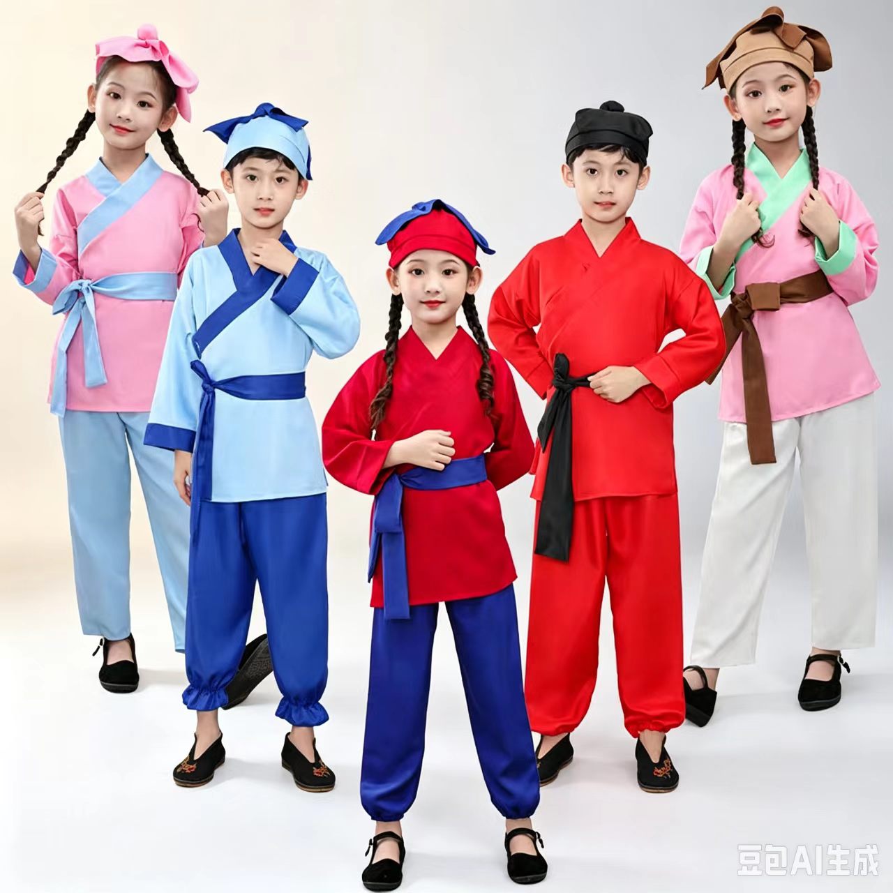 儿童愚公移山演出服古代平民店小二服装长袖男女通用角色扮演套装
