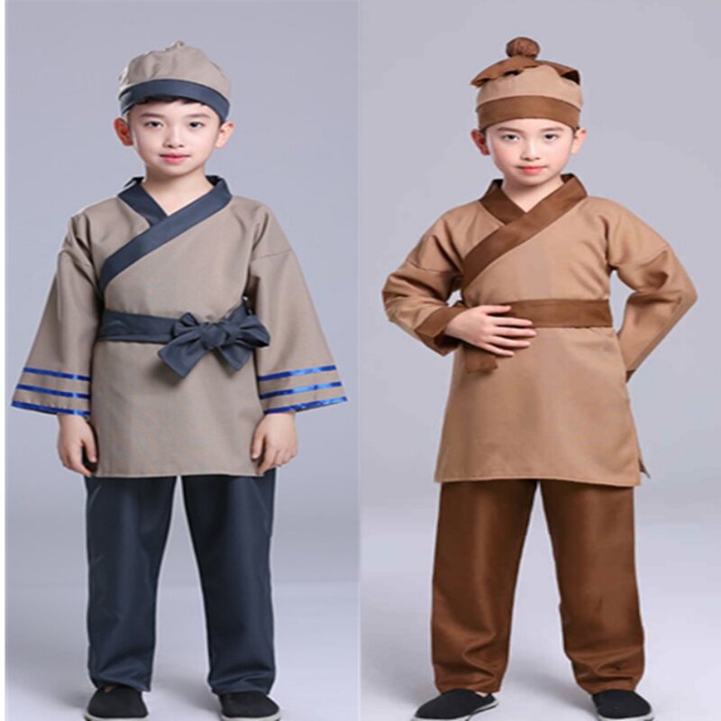 儿童古装汉服男童男孩小孩古代农民店小二仆人小偷衣服表演出服装