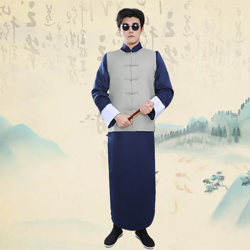 民国风长袍马褂男装演出服管家服图片