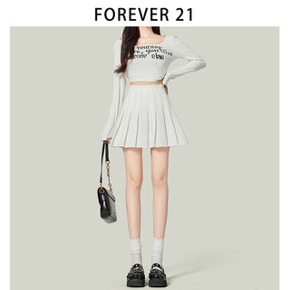 Forever 21流行清纯白色百褶短裙女裙显瘦高腰气质防走光浅色裙子