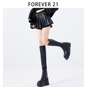 Forever21黑色防走光百褶半身裙女秋冬性感辣妹显瘦a字高腰jk短裙