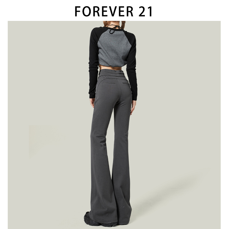 Forever21高腰微喇瑜伽裤女23新款秋浅灰显瘦修身灰色喇叭休闲裤 女装/女士精品 休闲裤 原图主图