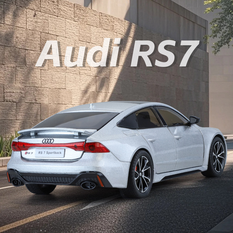 正版授权1:24奥迪RS7可升降尾翼合金汽车模型摆件声光回力车收藏