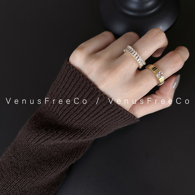 18k镀金法式超闪排钻竖纹戒指